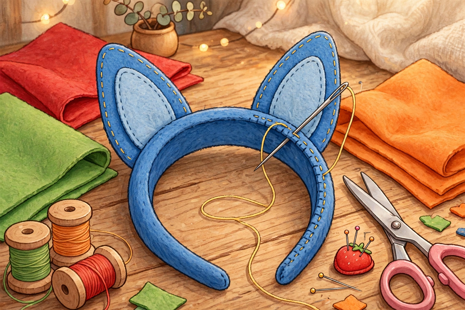 Bluey felt ears stitched on headband