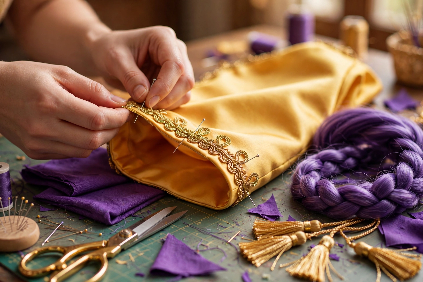 Rumi-inspired yellow satin jacket detail